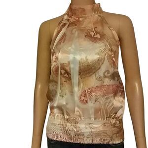 too mi peach paisley silky top S
